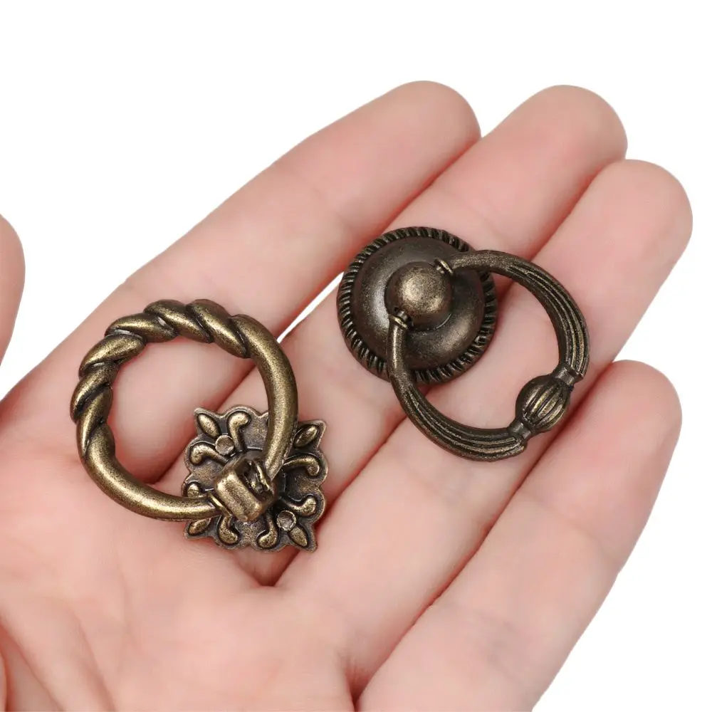 Durable Ring Pattern Cabinet Pull Retro Wardrobe Pulls Furniture Knobs Bronze Handles Single Hole