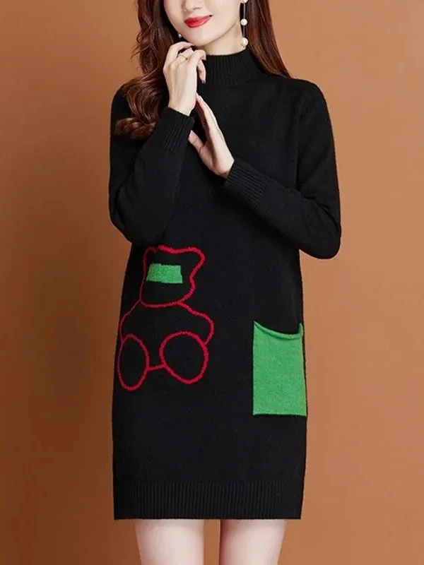 

Женский вязаный свитер Thiened Lazy Sle средней длины с высоким воротником, свободная основа для осени и зимы, новая мода