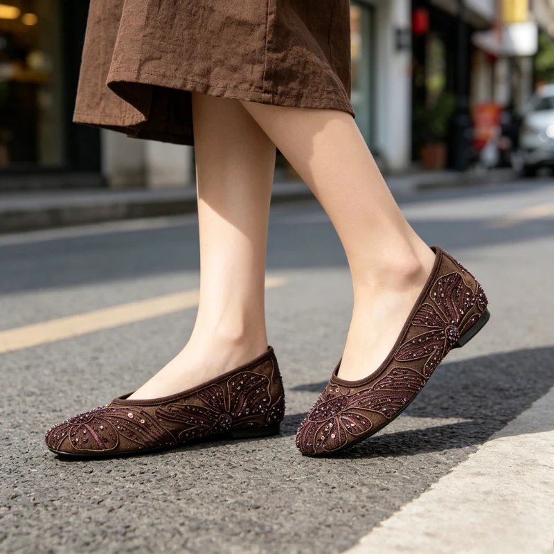 Luxury Designer Ballet Flats for Women Fashion String Bead Sequin Detail Breathable Mary Jane Shoes Comfortable Summer Loafers view 6