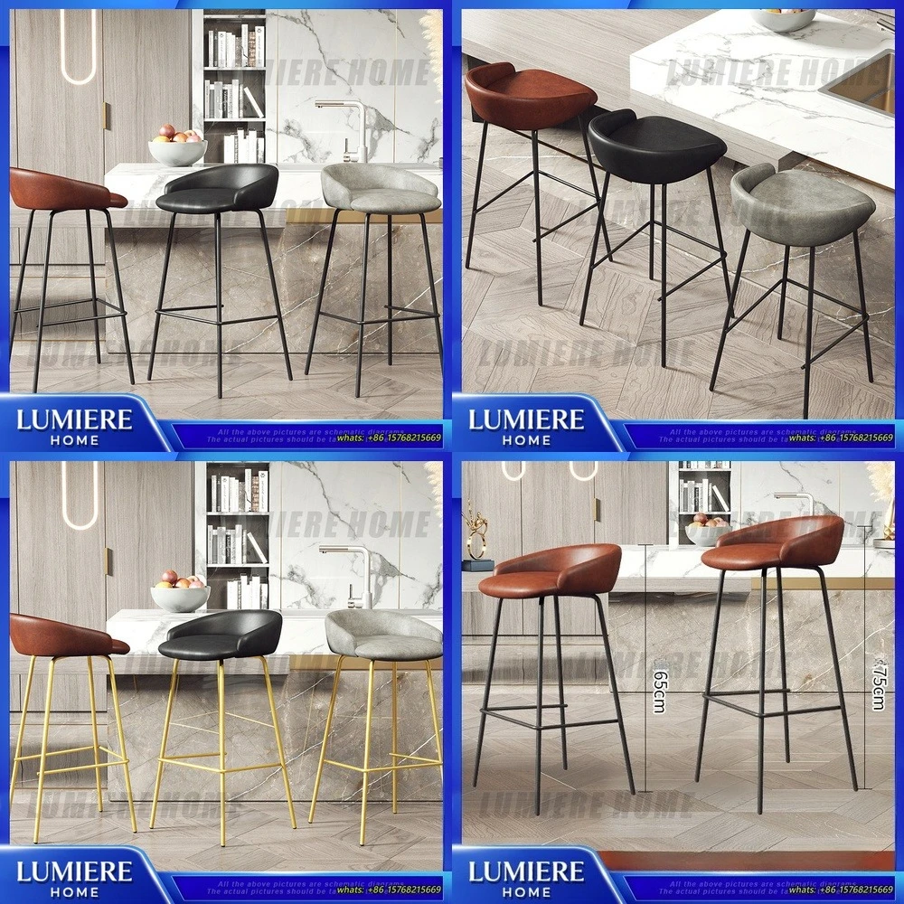

Nordic Style Bar Stool High Back Upholstered Counter Height Chair for Home Bar Restaurant Cafe Lounge Bistro Tea Shop Kitchen