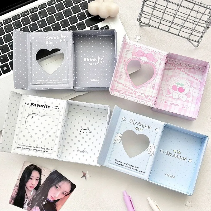 Cartoon Korean Polka Dot Wings Photo Card Box Magnetic Closure Storage Case for Kpop Photocards Collectible Cards Cute Holder
