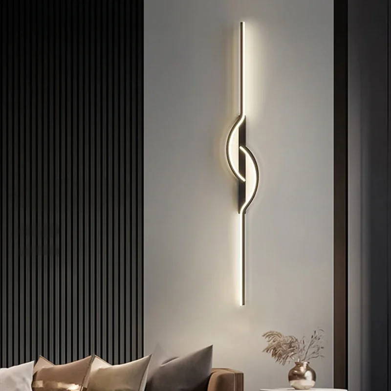 

Modern wall lamp LED Black Strip Light For Living Room Background Bedroom Bedside Hallway Staircase Indoor Decorative Lighting