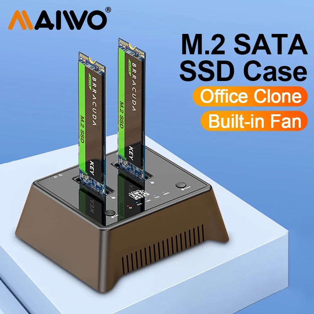 MAIWO-carcasa de SSD M.2 NGFF SATA, carcasa de disco duro con ventilador, clon sin conexión, USB C, clave M/B