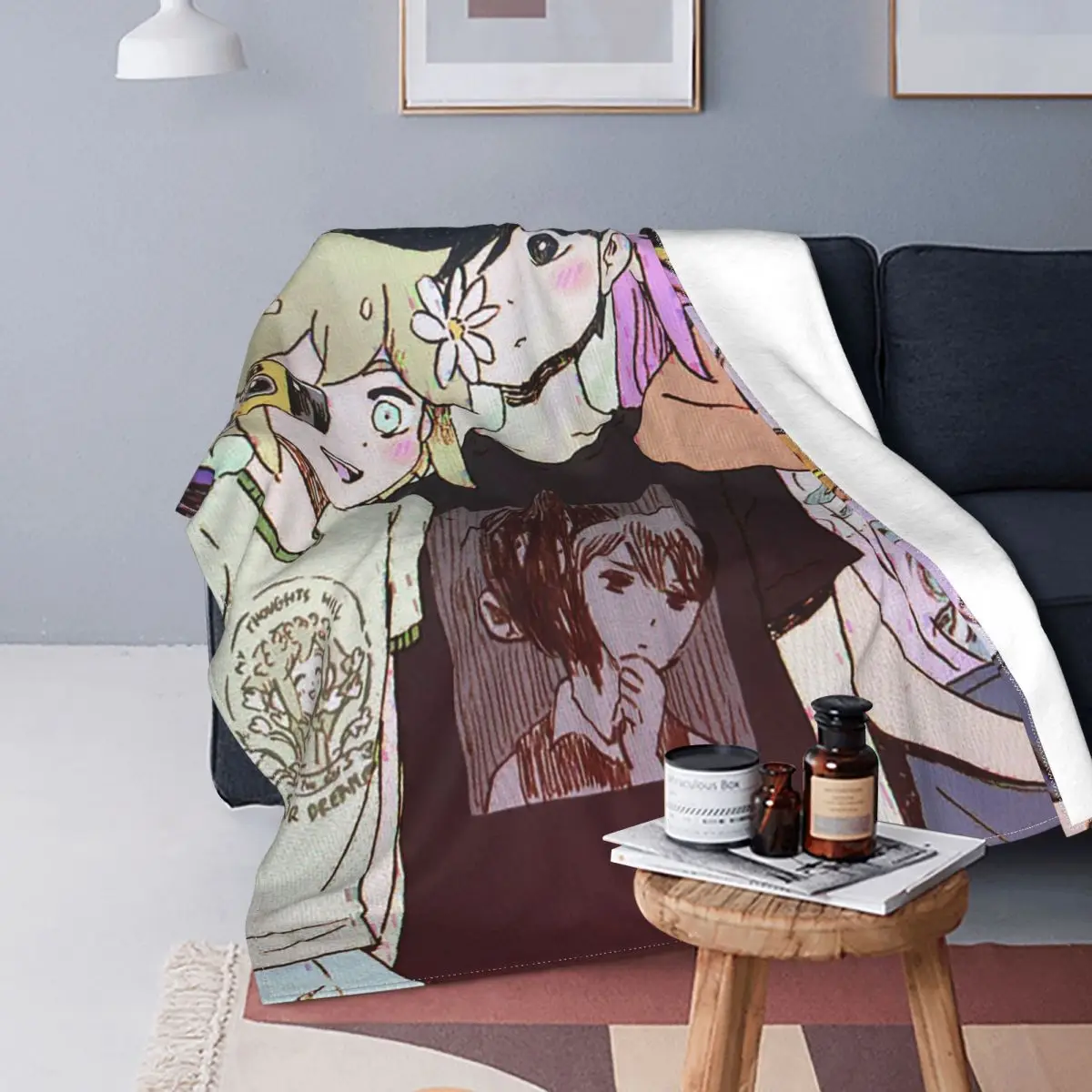 Sunny Basil Aubrey Omori Blanket Sofa Cover Flannel All Season Cartoon Game Thin Throw Blanket for Sofa Travel Rug Piece