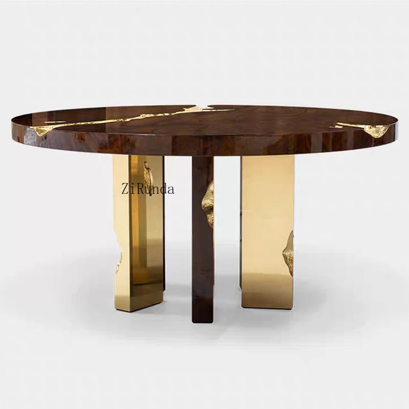 Large household dining table, high-end luxury villa rectangular solid wood conference table