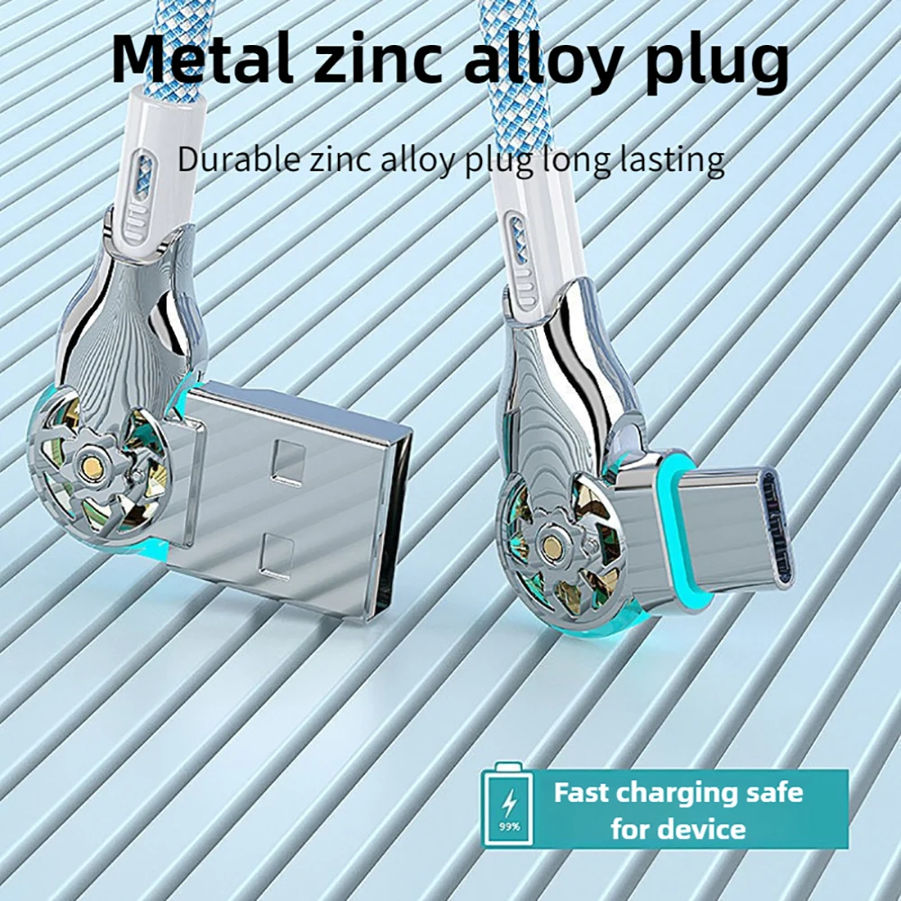 QC3.0 Fast Charging Cable 180 Degree Elbow Rotation PD Fast Charge Cable USB To Type C  Zinc Alloy Braided Data Cable For iPhone