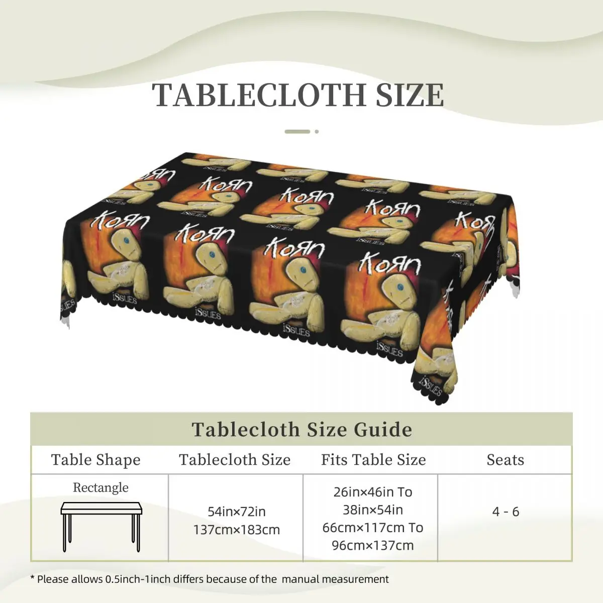 Korn Rock Band Logo Tour Tablecloth Restaurant Kitchen Rectangular Tablecloth Festival Party Decorations Tablecloth Table Cover