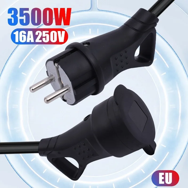 EU Rubber Waterproof Socket Plug Electrial Grounded European Connector with Cover Power Plugs for DIY Power Cable Cord 16A 250V