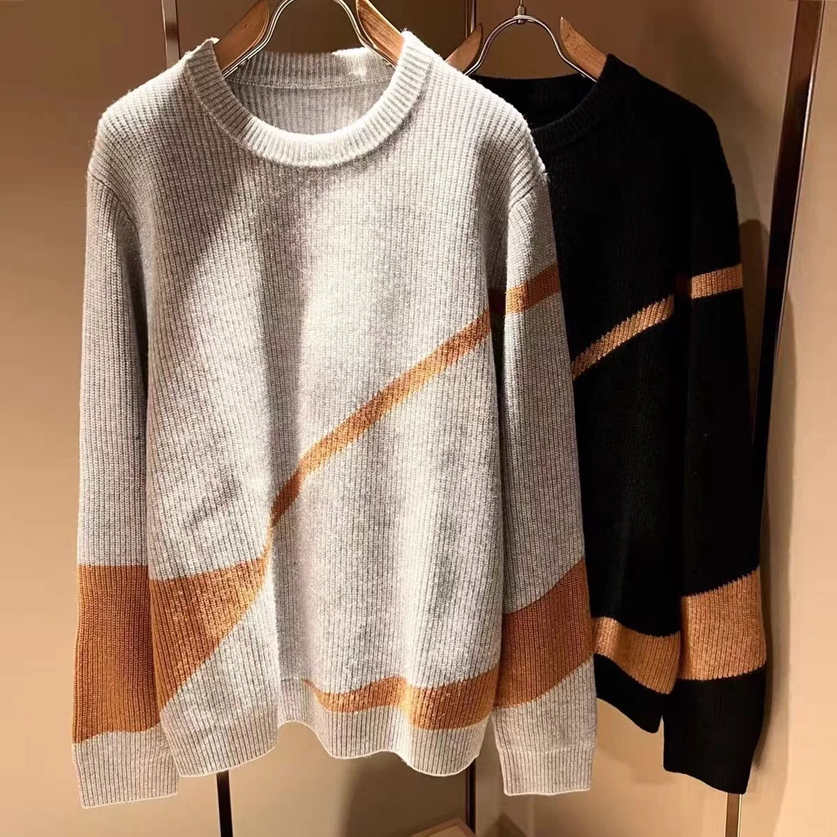 

Men's Knitted Wool Sweater round Ne Long Sve Geometric Patterned Autumn Winter New Sle Zya Trendy Comfortable Fit MHTO