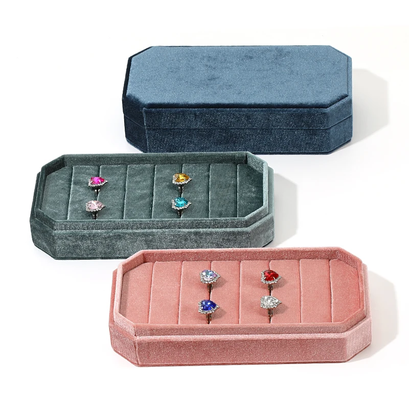 Держатель для колец с крышкой Контейнер для хранения ювелирных изделий Подставка для колец Коробка для колец Бархатная коробка для комодных столиков Шкафы для женщин и девочек Ящик