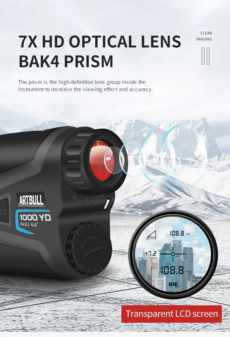 ARTBULL LX-1000 Golf Distance Measuring Equipment Telescope 1000m Measure Height Distance Speed Hunting Laser Rangefinder 1Set