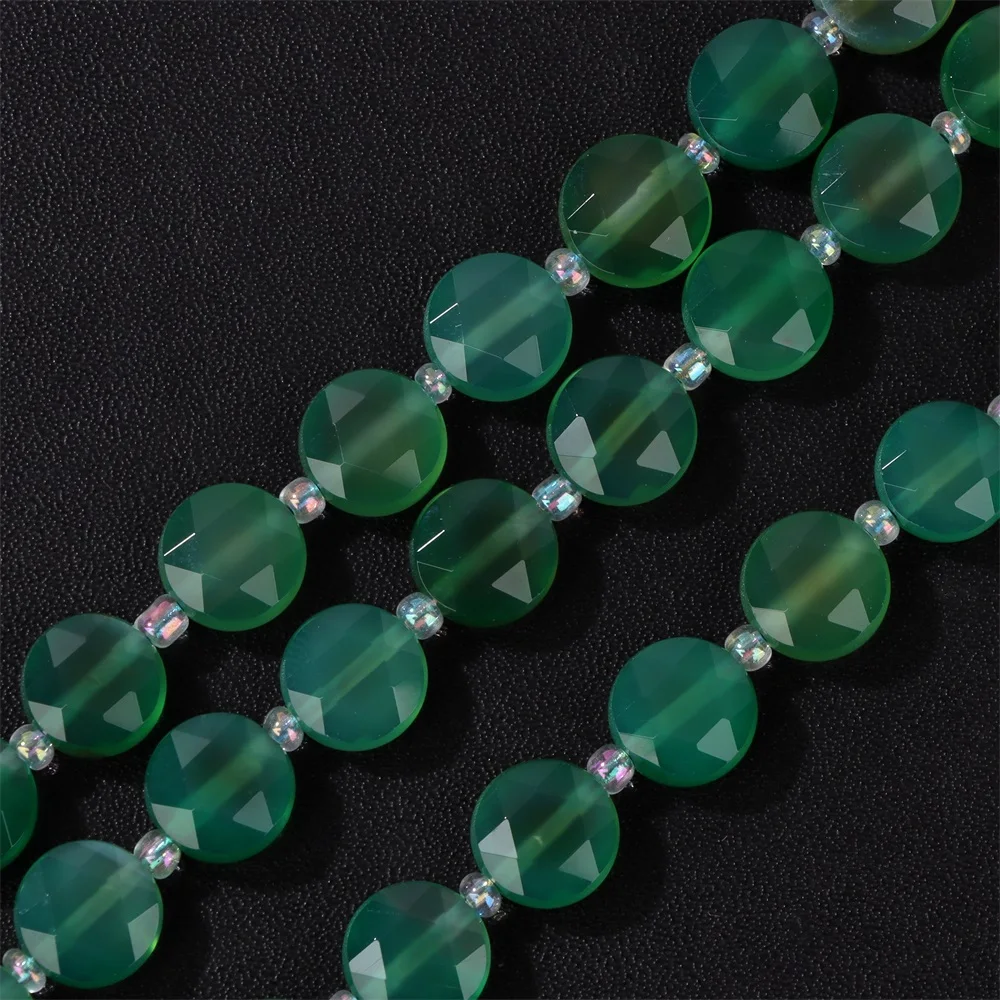 Manik-manik Agate Hijau Alami 10MM Bentuk Koin Bersegi Pipih Bulat Untuk Pembuatan Perhiasan Grosir