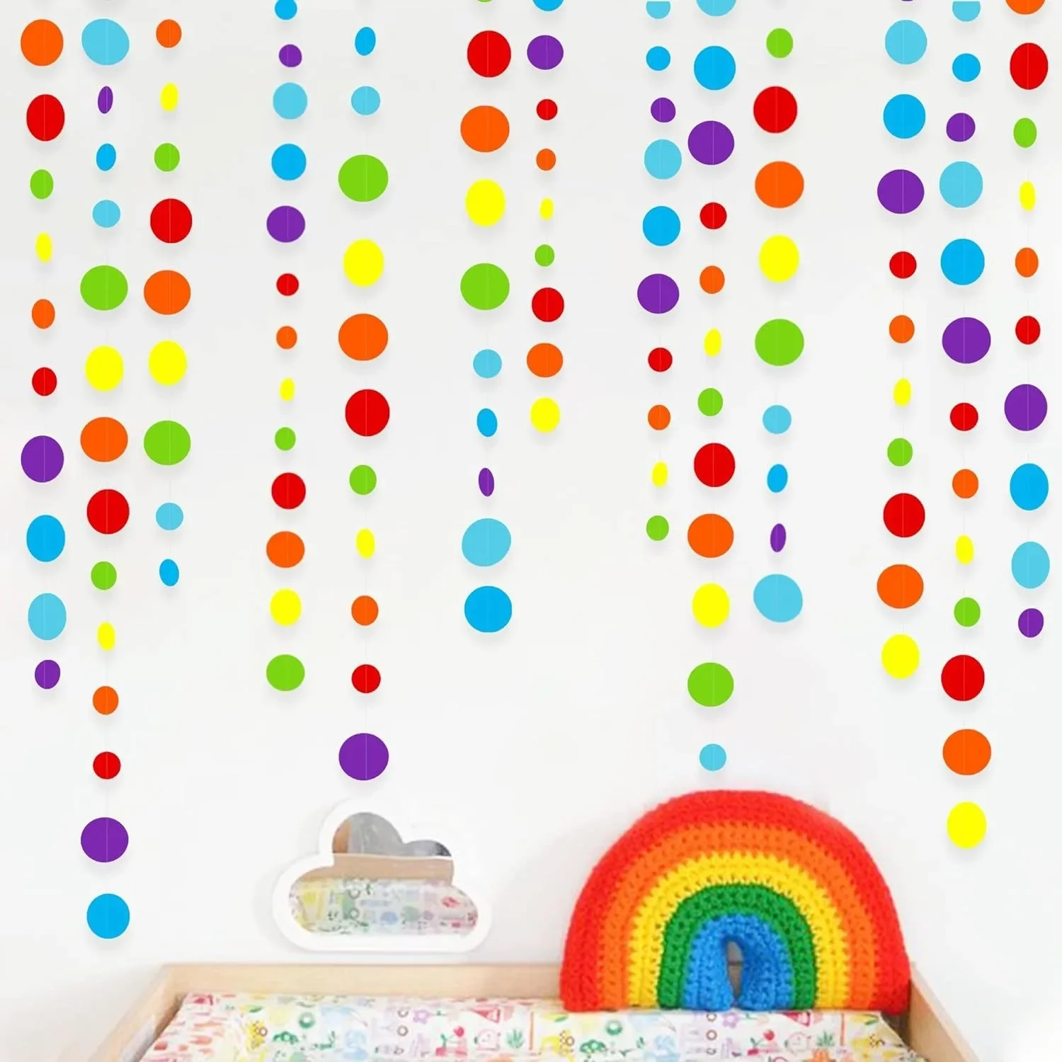 4 m farbige Kreis-Papiergirlanden zum Aufhängen, Anhänger, rot, blau, kreisförmige Papierschnur, Hintergrund, Wandbanner, alles Gute zum Geburtstag, Party-Dekoration – Detail 1