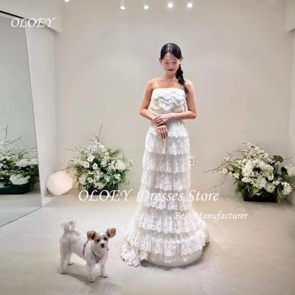 OLOEY Elegant Korea Wedding Dresses Photo Shoot Lace  Sleeveless Sweet Floor Length Bridal Gowns Corsets 웨딩드레스 Custom