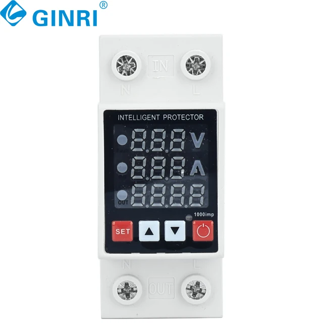 3PCS Ginri JMRD-KWH Adjustable Din Rail 2P 63A AC Over Under Voltage Protection Energy Power KWh Meter Voltage Protector