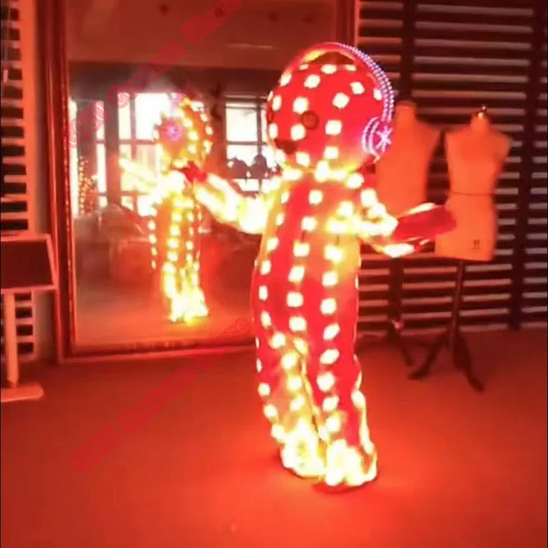 LED Suit DJ Costumes Clothes LED big head doll Lights Luminous Stage Dance Performance Show Dress for Night Club