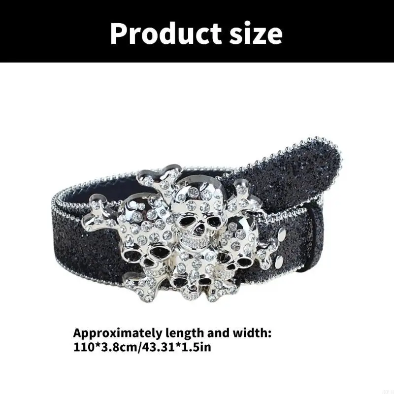 

Rhinestones Studded Belt Punk Styles Leather Waist Belt Casual Wear Waistband for Trousers or Dresses