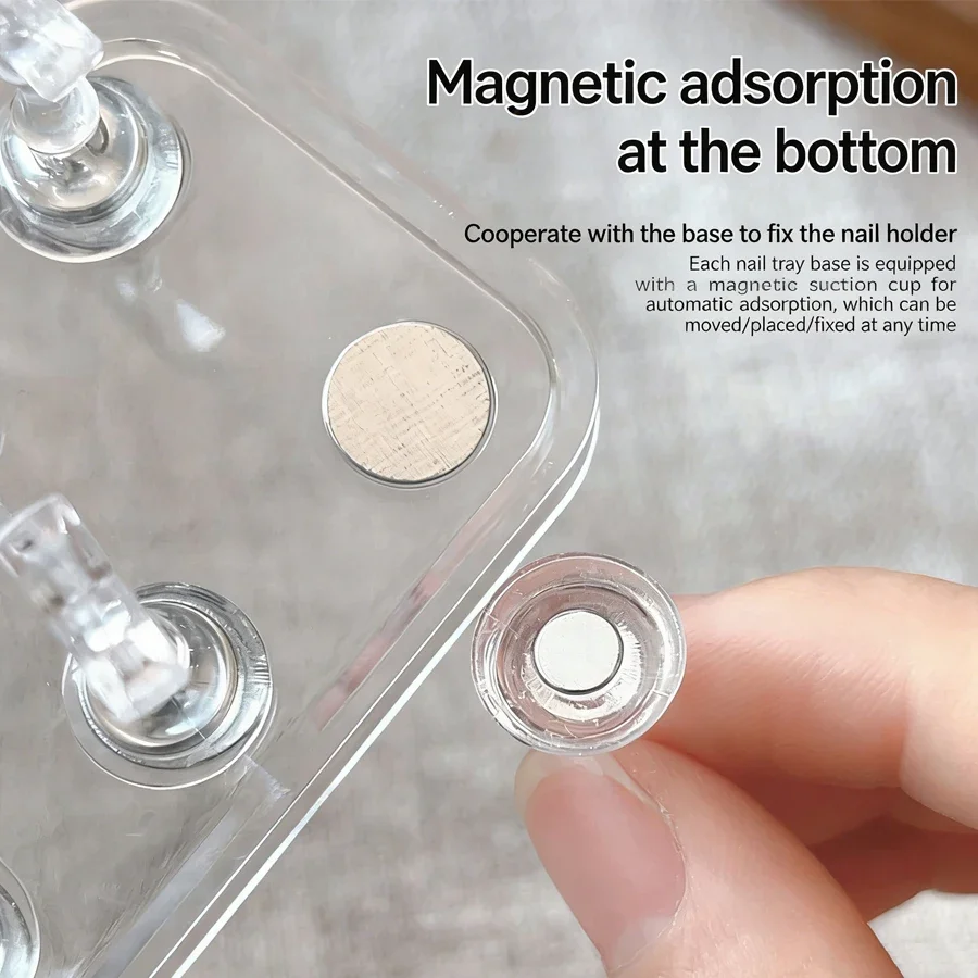 10Pcs Transparent Nail Stand Tips Holders Chess Shaped DIY Magnetic Training Practice Display Manicure Nail Tool