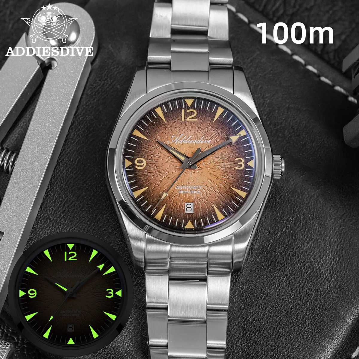 

ADDIESDIVE New Men's Watches Luxury Automatic Watch 39mm Bubble Glass 100m Waterproof Super Luminous Fashion Sports Men Watch