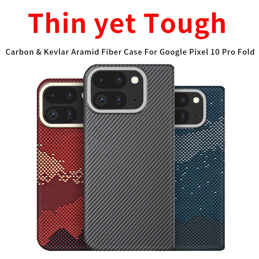 

For google pixel 10 pro fold carbon case 600d kevlar aramid fiber fabric thin hard cover magnetic balck Slim light red premium