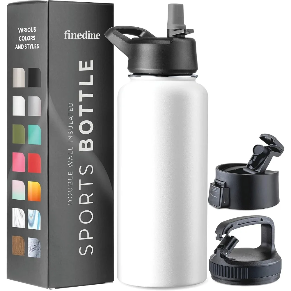 Insulated Water Bottles with Straw 32 Oz Stainless Steel Metal Bottle W/ 3 Leak Proof Lids For Travel School Sports Gym