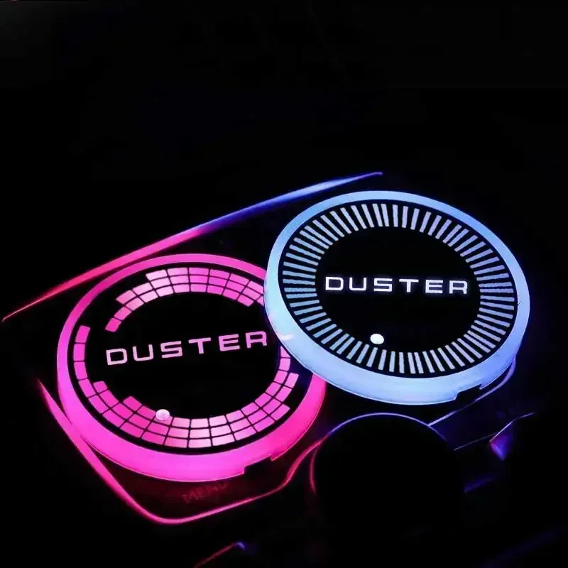 Luminous Car Water Cup Coaster LED Drink Cup Holder Mat for Dacia Duster Badge LED Cupmat Atmosphere RGB Lights Pad Accessories