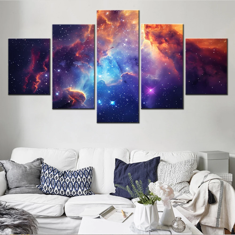 

5 Pieces Canvas Wall Arts Poster Painting Space Galaxy Cosmic Phenomena Wallpaper Interior Artwork Home Decor For Living Room