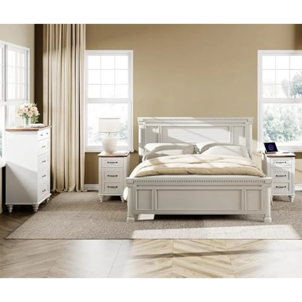 

Bedroom Furniture Set: Tall Dresser with 5 Drawers, Pair of End Tables, Charging Station, and Storage Cabinet