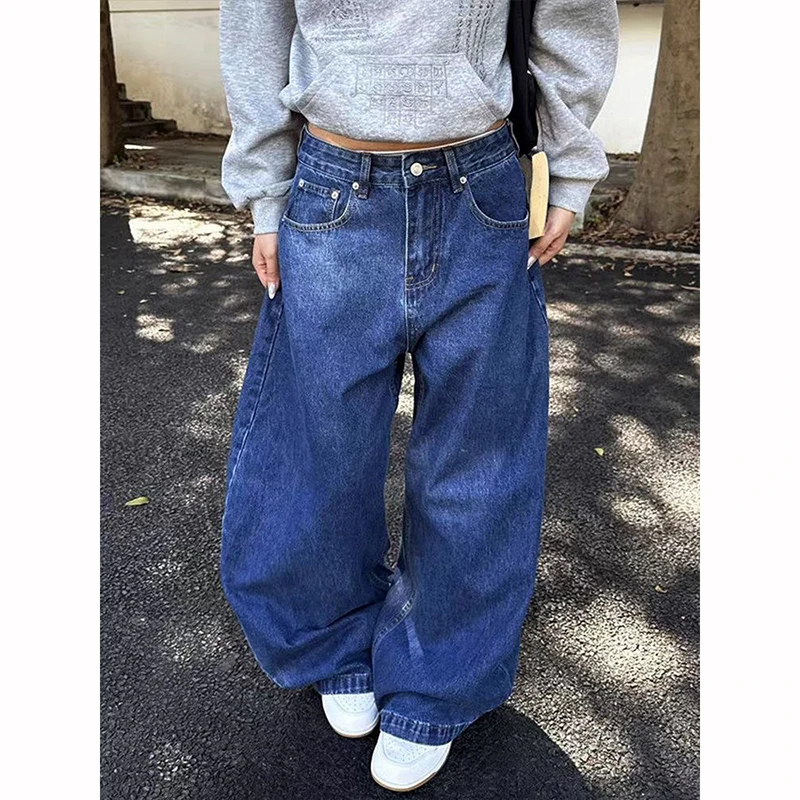

Women Vintage Blue Gothic Y2k Baggy Jeans 2025 Streetwear Harajuku Denim Trousers Aesthetic 2000s Oversize Boyfriend Pants