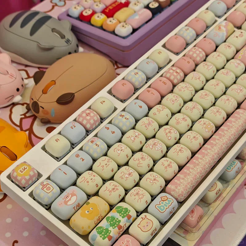 

Cute Piggy Keycaps MOG Profile PBT Round Bread Key Cap Thermal Sublimation Mechanical Keyboard Keycap Cat Set For Girls Gift