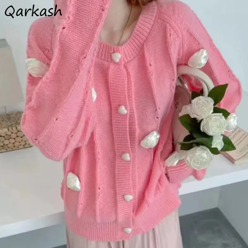 Rose Pullovers for Women Spring Autumn Fashion Clothing O-neck Simple Design All-match Ins O-neck Knitted Elegant Long Sleeve