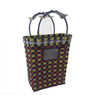 2022 Fashion Thai Style Plastic Woven Basket Women Shopping Vegetable Handbag Multicolor Plaid Storage Hand-held Beach Bag