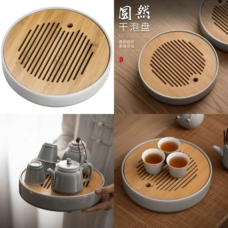 

【CHIMU HOME】 Japanese Style Gray Ice Glaze Round Tray for Ceramic Water Storage Drain Table Saucer