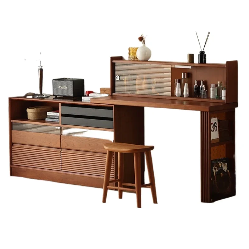 Cômoda de madeira maciça estilo retrô, armazenamento telescópico nórdico, armazenamento integrado para mesa de apartamento pequeno