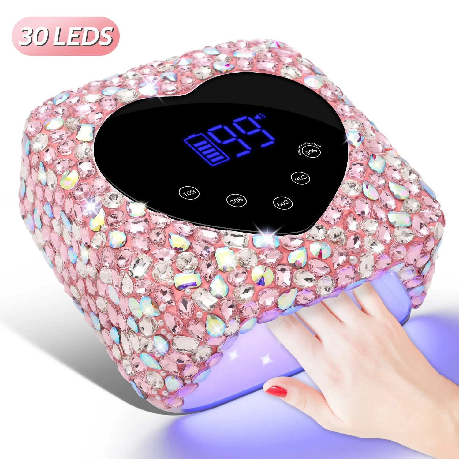 

Cordless UV Lamp for Nails Rechargeable 30 LEDs Nail Dryer with 5 Timer Settings UV Cabin Manicure Light for Nail Salon Tools