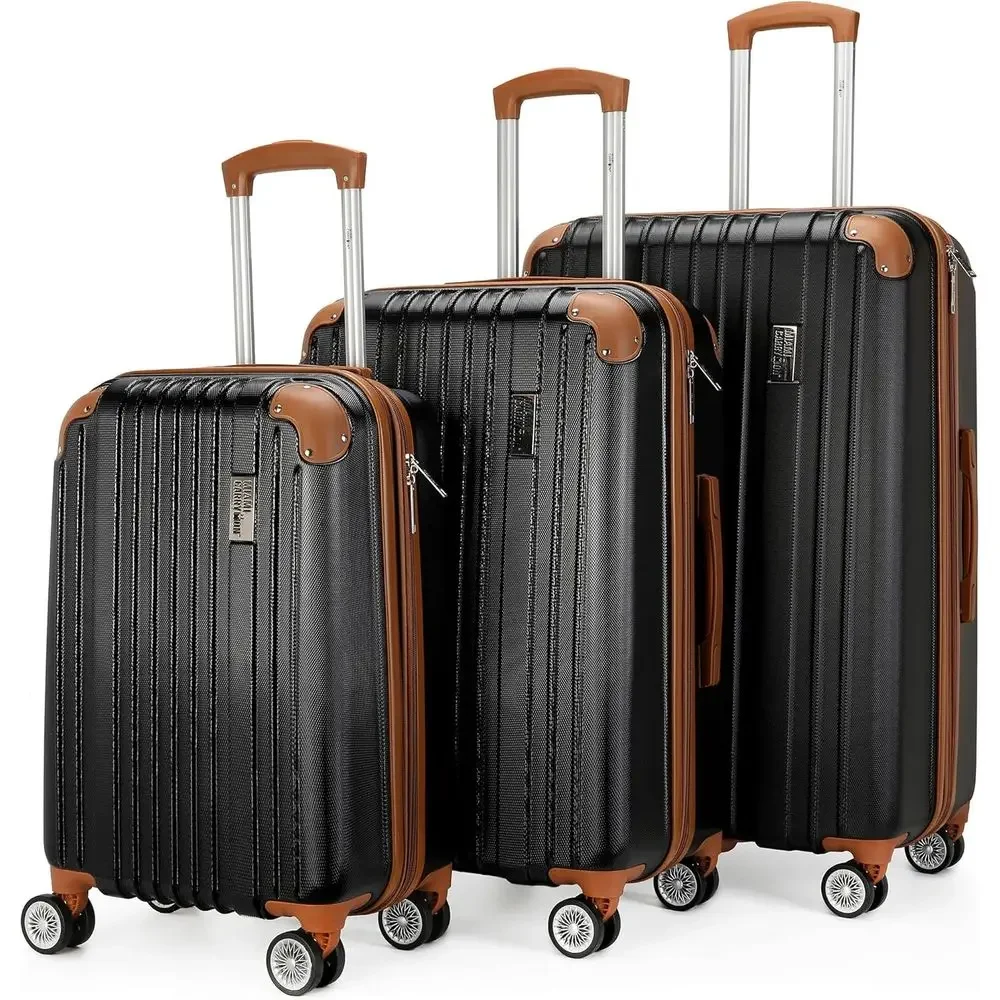 

Expandable 3-Piece Luggage Set with Lightweight Polyte-ABS Shell, Double Spinner Wheels, Retro Black