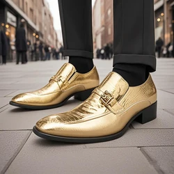 High-heeled Golden Wedding Italian Leather Shoes Slip On Fashion Formal Loafers Mens Crocodile Pattern Oxford Shoes For Men Ori