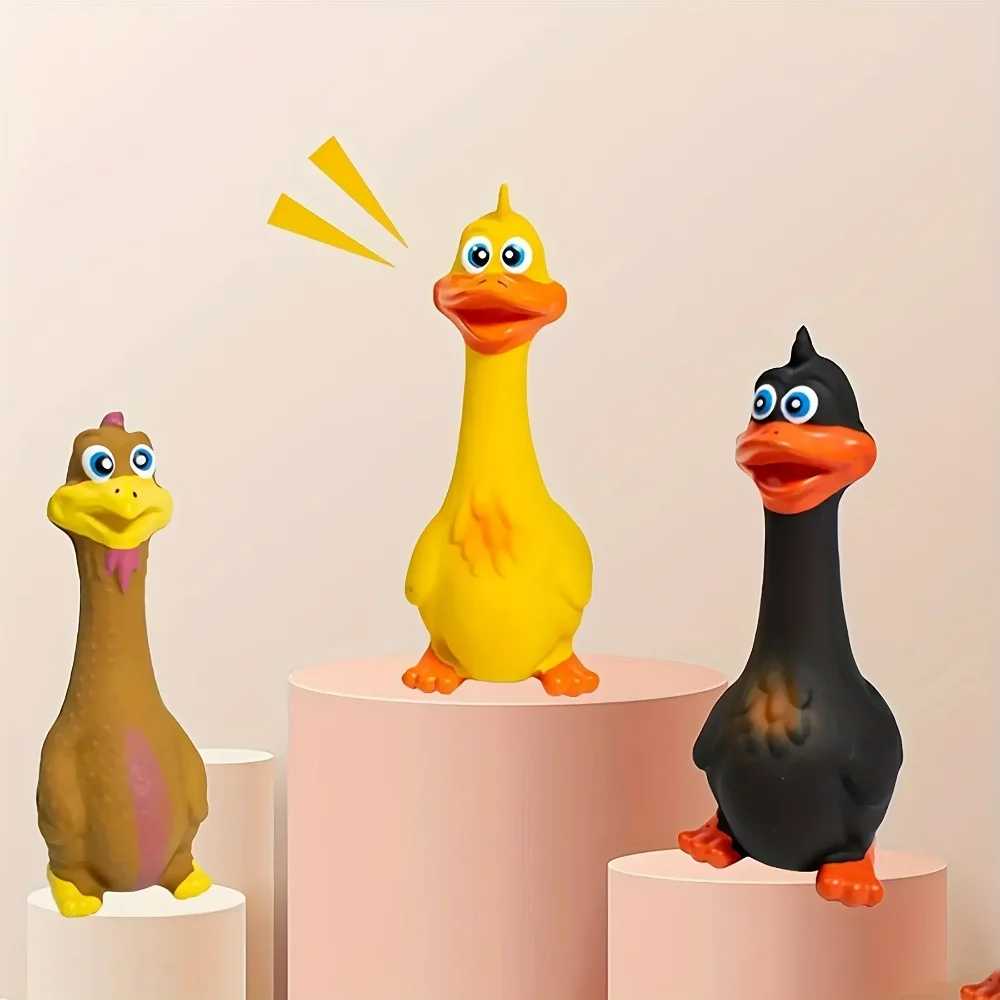 

Pet Dog Sound Toy - Screaming Standing Chicken and Big-Mouthed Duck, Latex Squeaky Teething Dog Toy