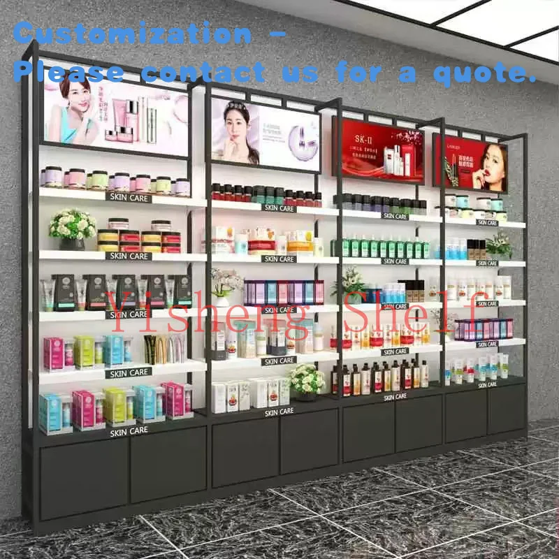 Custom.New Design الثقيلة لامع سوبر ماركت مستحضرات التجميل الرف ماكياج عرض موقف الجمال العناية بالبشرة رف شاشة متجر البيع بالتجزئة
