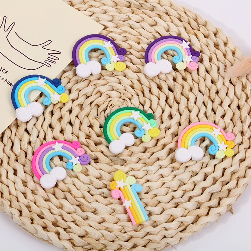 6pcs Clay Rainbow Fairy Garden Miniatures Rainbow Terrarium Figurines Desk Decoration Slime Filler Accessories