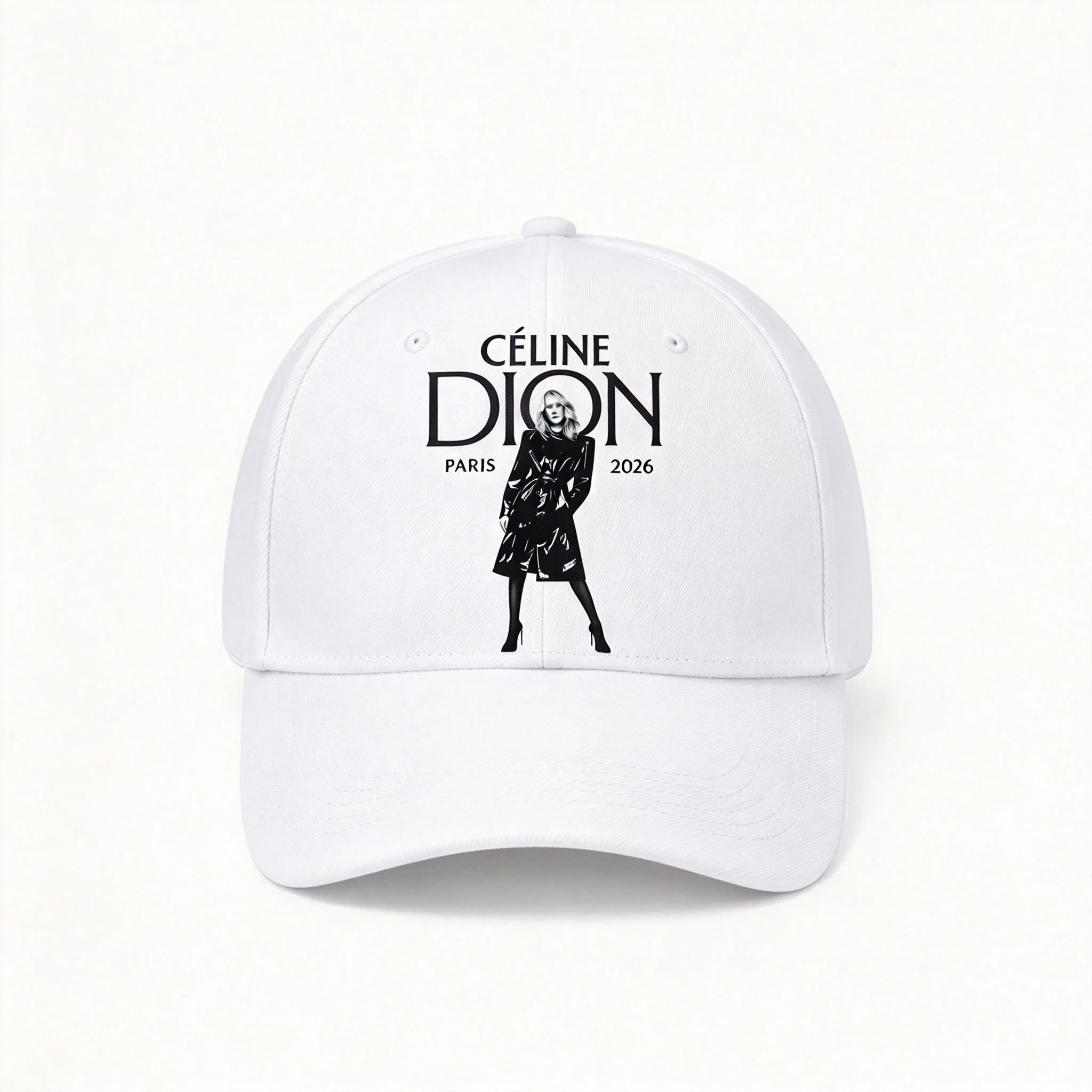 2026 White Baseball Cap Black Graphic Figure Print Curved Brim Adjustable Buckle Casual Sun Hat Unisex Outdoor Streetwear