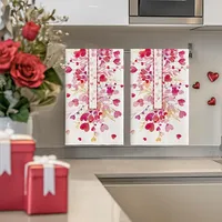 2pc Valentine's Day Romantic Heart-Shaped Leaf-Patterned Kitchen Towel 40*60Cm Towel Set Super Absorbent Soft Cleaning Cloth