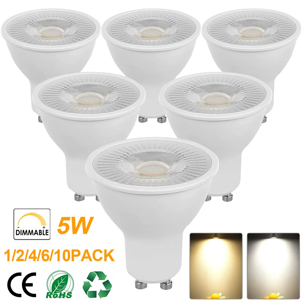 

1-6X GU10 LED Bulbs AC220-240V No Flicker Dimmable Spot Light 5W Replaceable 50W Halogen Lamp Indoor Lighting 500LM 3000K/6000K