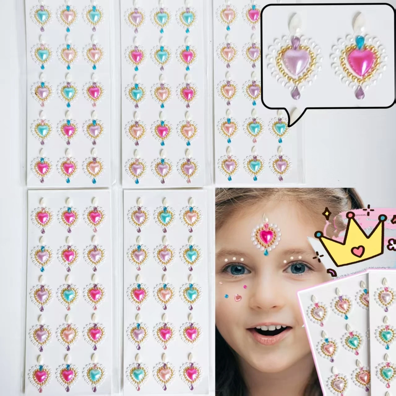 5 stickers children and girls hearts beautiful pearls colorful fairy scepter stickers glitter pink love stickers multicolor deco