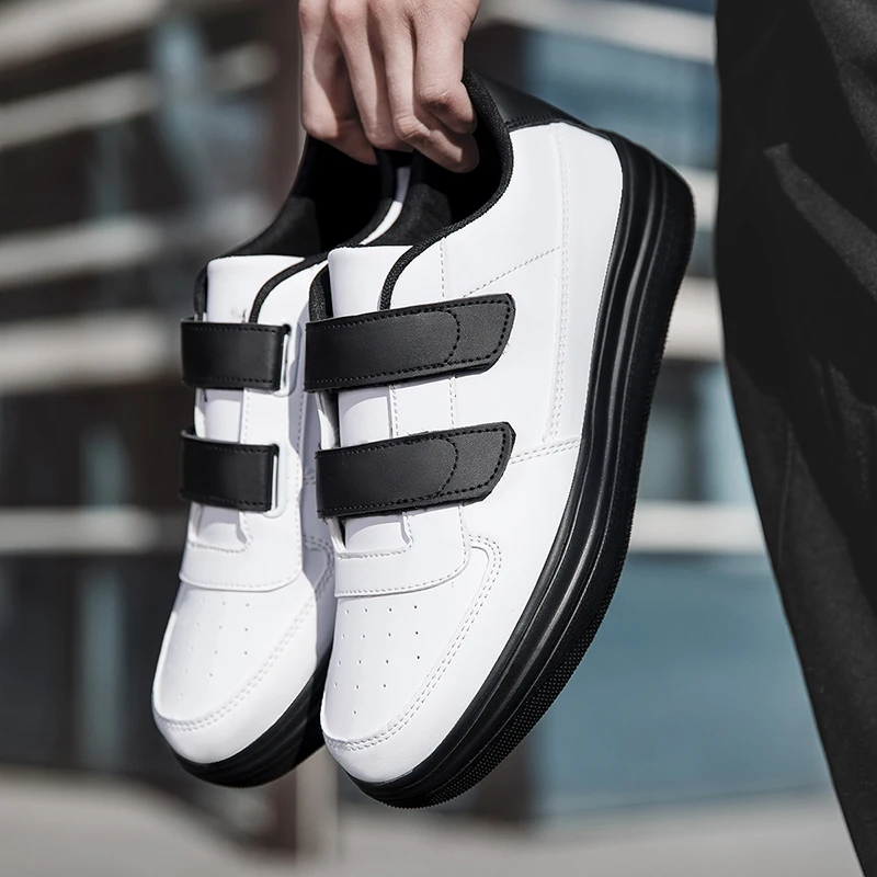 Zapatos Casuales de Velcro Blancos y Negros para Hombre, Tallas Grandes 39-48, Transpirables, Planos, Estilo Skate, para Uso Diario