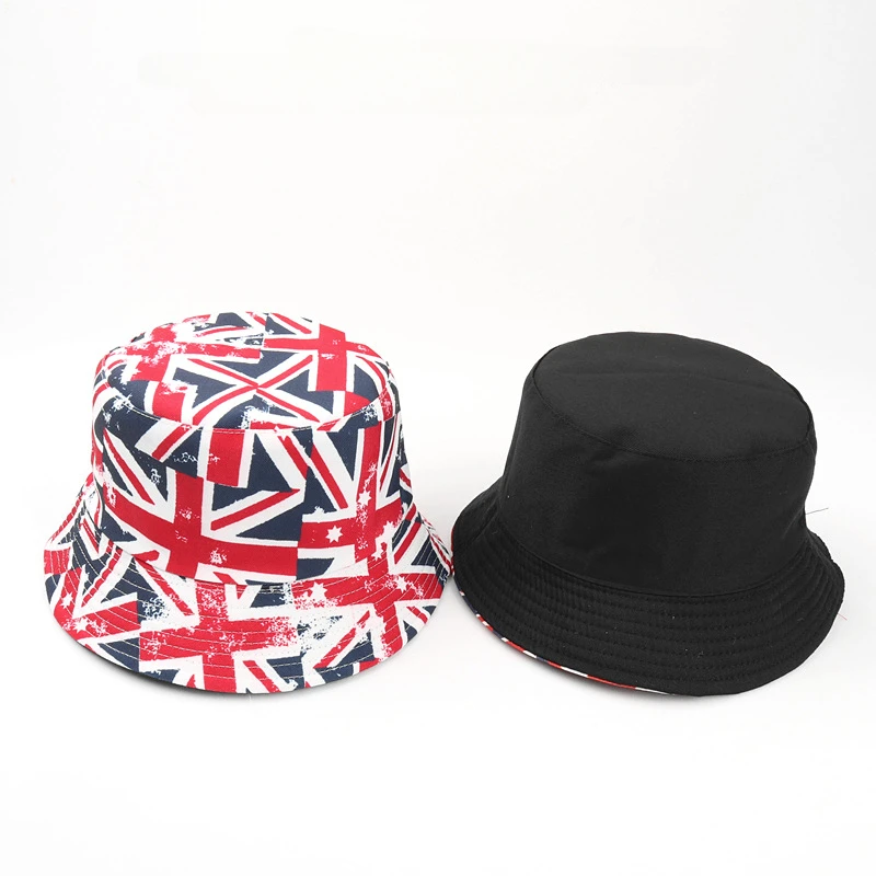 Reversible Union Jack Print Bucket Hat Panama Breathable Sun Protection Fisherman Hat For Women Men Travel Sport Hiking Bob Hats
