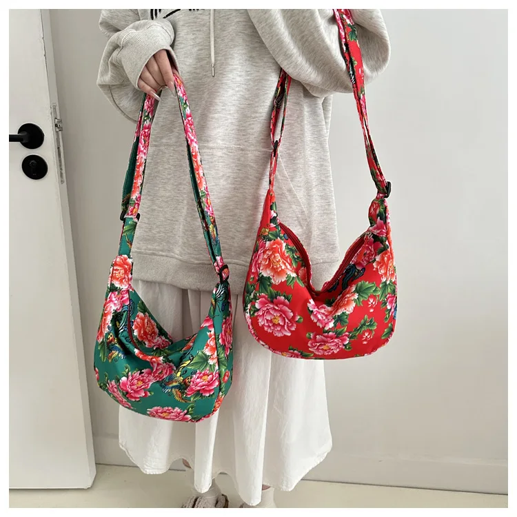 

Водонепроницаемая сумка-оксфорд, женская сумка через плечо с северо-восточным цветком, большая вместительная сумка через плечо для пельменей