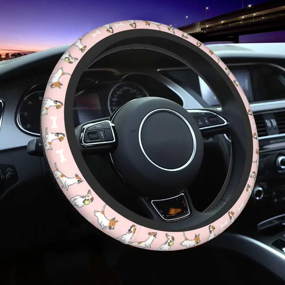 Car Steering Wheel Covers Playing Jack Russell Terrier Pink Braid On The Steering Wheel Cover Auto Steering-Wheel Accessories