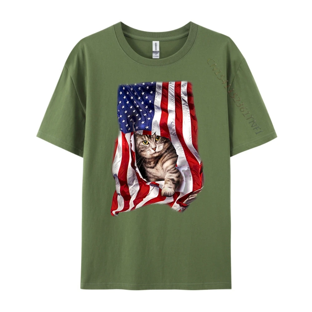 

American Flag And Cat Harajuku Original Mens T-Shirts Loose Men Clothes Men's Clothing Tshirt MenPlus Size Leisure