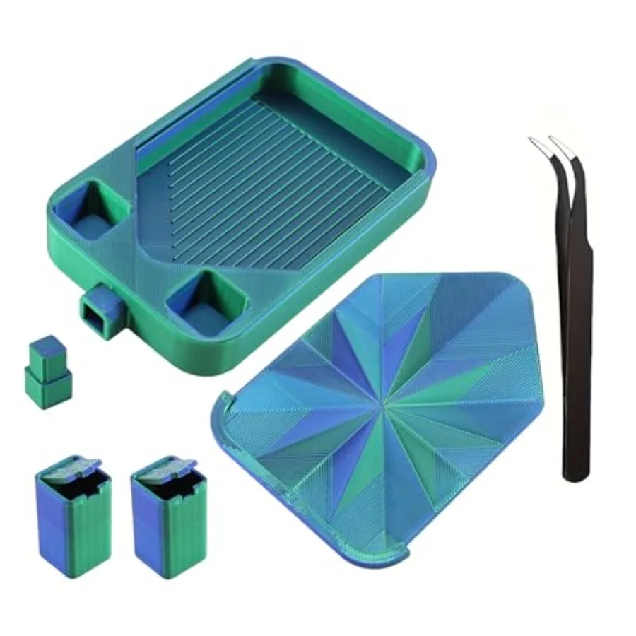 

Diamond Painting Tray with Lid and Tweezer, Rhinestone Storage Tray with Lid and 2 Storage Bucket Design, Easy Pour Bead Tray,